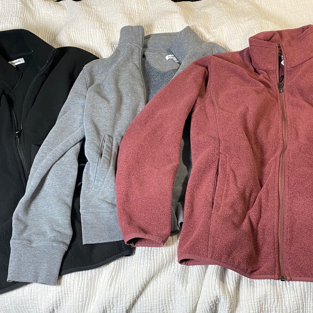 Lot of 3 Black, Gray, and red Zip-Up Jackets size small